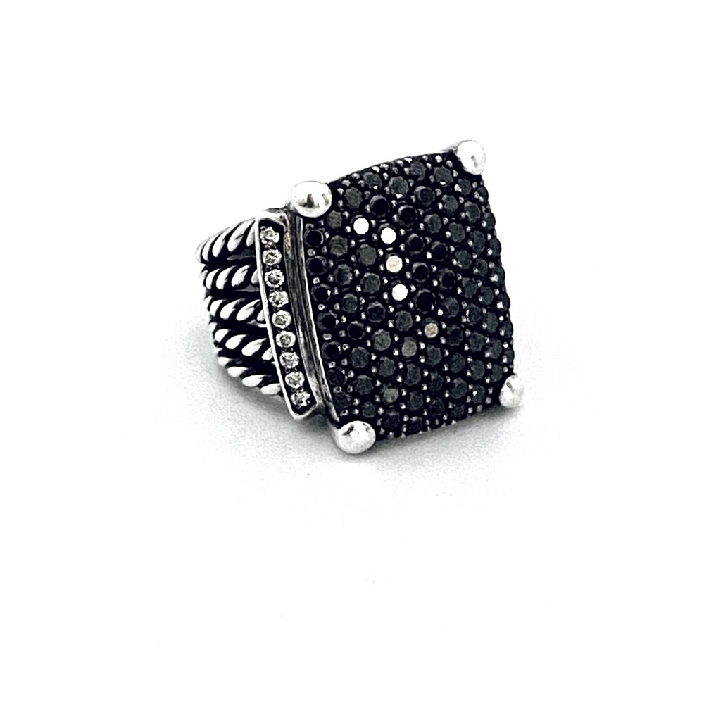 20x16mm Large David Yurman Wheaton Ring with Black Pave Diamonds, Size: 8 - Picture 3 of 9